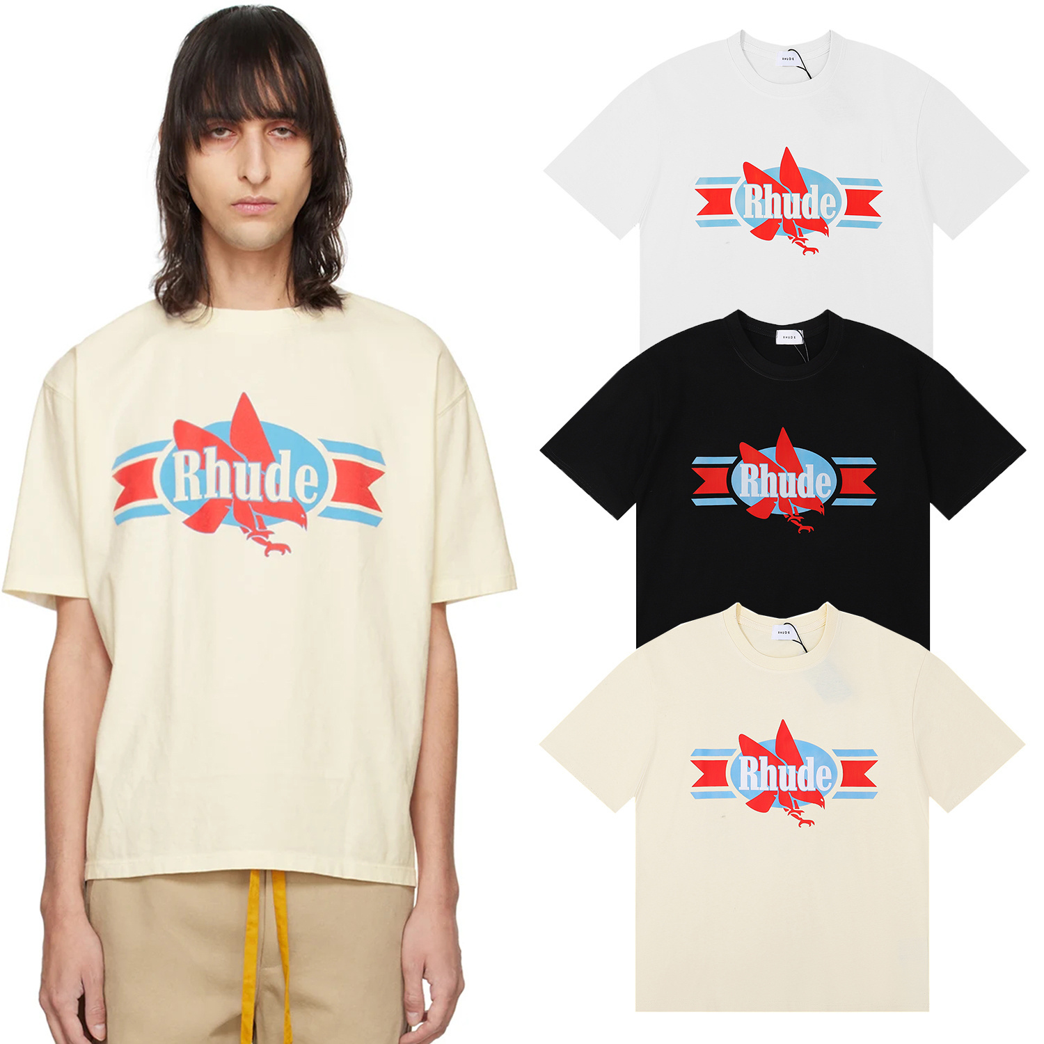 Streetwear Brand Popular - 루즈핏 코튼 라운드넥 티셔츠 반소매 프린트